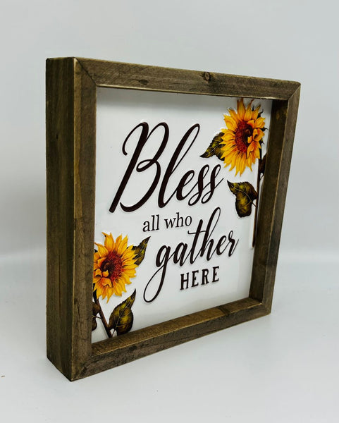 Harvest Sunflower Embossed Framed Metal Block Sign