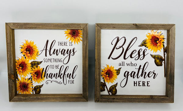Harvest Sunflower Embossed Framed Metal Block Sign