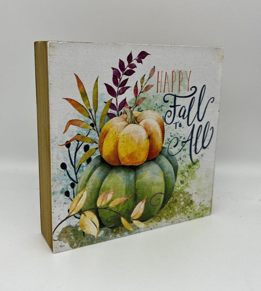 Pumpkin Block Sign 6" Wood