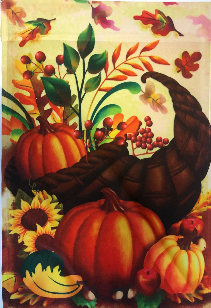 Bandiera Da Giardino Ringraziamento 30x45 Cm – Cornucopia Verticale Con Scritta Happy Thanksgiving