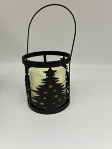 Lighted metal holiday lantern with timer