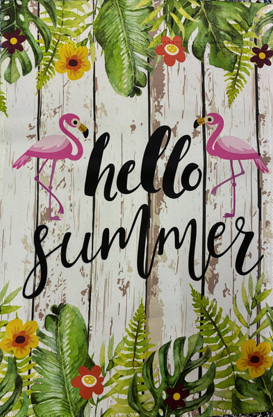 Hello Summer Flamingo Garden Flag