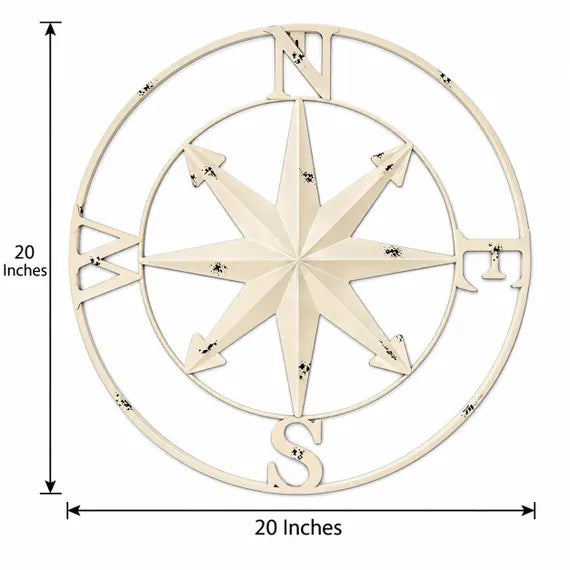 Coastal Compass Wall Decor | 20” White Metal Compass | Nautical Beach House Wall Art | Distressed Coastal Decor (Copy)