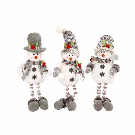Holiday Plush Snowman w/beaded hanging legs 22"