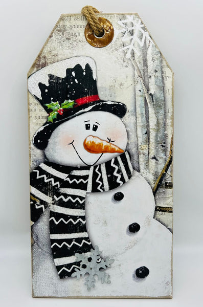 Hanging Snowman Tag Sign