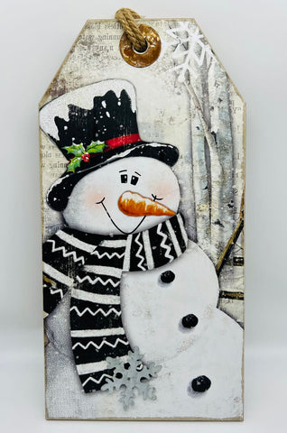 Hanging Snowman Tag Sign