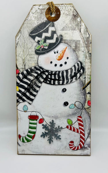Hanging Snowman Tag Sign