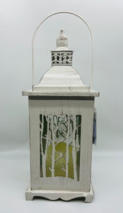 Winter scene timer metal lantern 14" tall