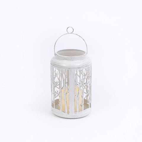 Winter Scene Metal Lantern w/LED candle and timer