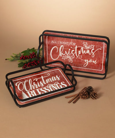 Holiday Tray Wood and Metal / 2 sizes