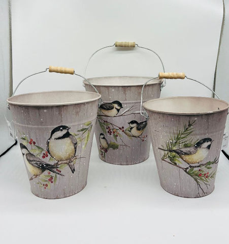 Chickadee Metal Bucket w/handles 3 sizes