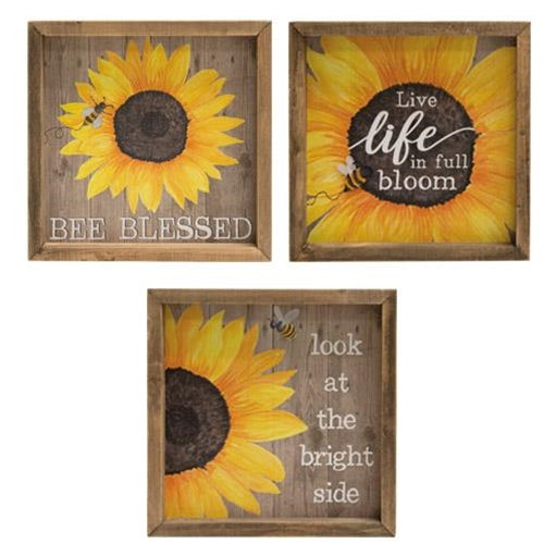 Sunflower Framed Wood Sign 8"