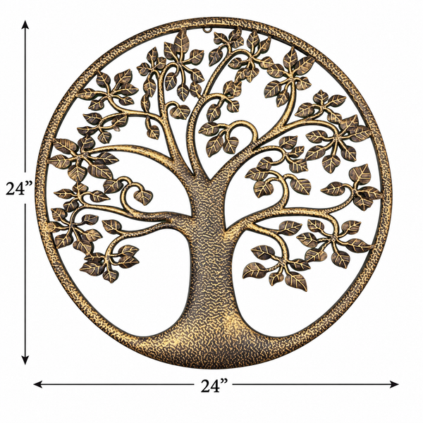 24” Metal Tree of Life Wall Decor | Rustic Bronze & Black Round Tree Wall Art | Indoor Outdoor Home Decor