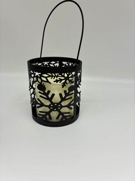 Lighted metal holiday lantern with timer