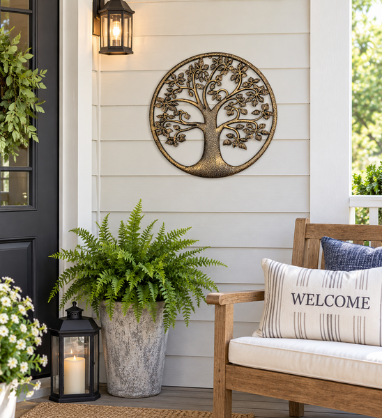 24” Metal Tree of Life Wall Decor | Rustic Bronze & Black Round Tree Wall Art | Indoor Outdoor Home Decor