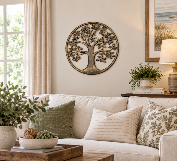 24” Metal Tree of Life Wall Decor | Rustic Bronze & Black Round Tree Wall Art | Indoor Outdoor Home Decor