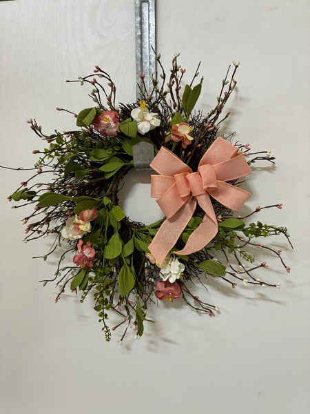 Peach and Green Floral Small Sunburst Wreath 15”