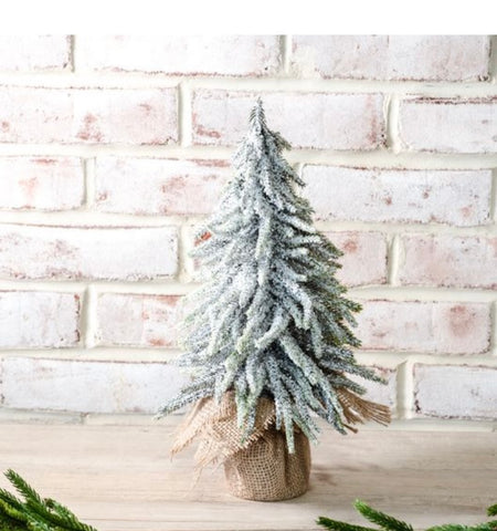 14” Frosted Pine Tree in burlap bag