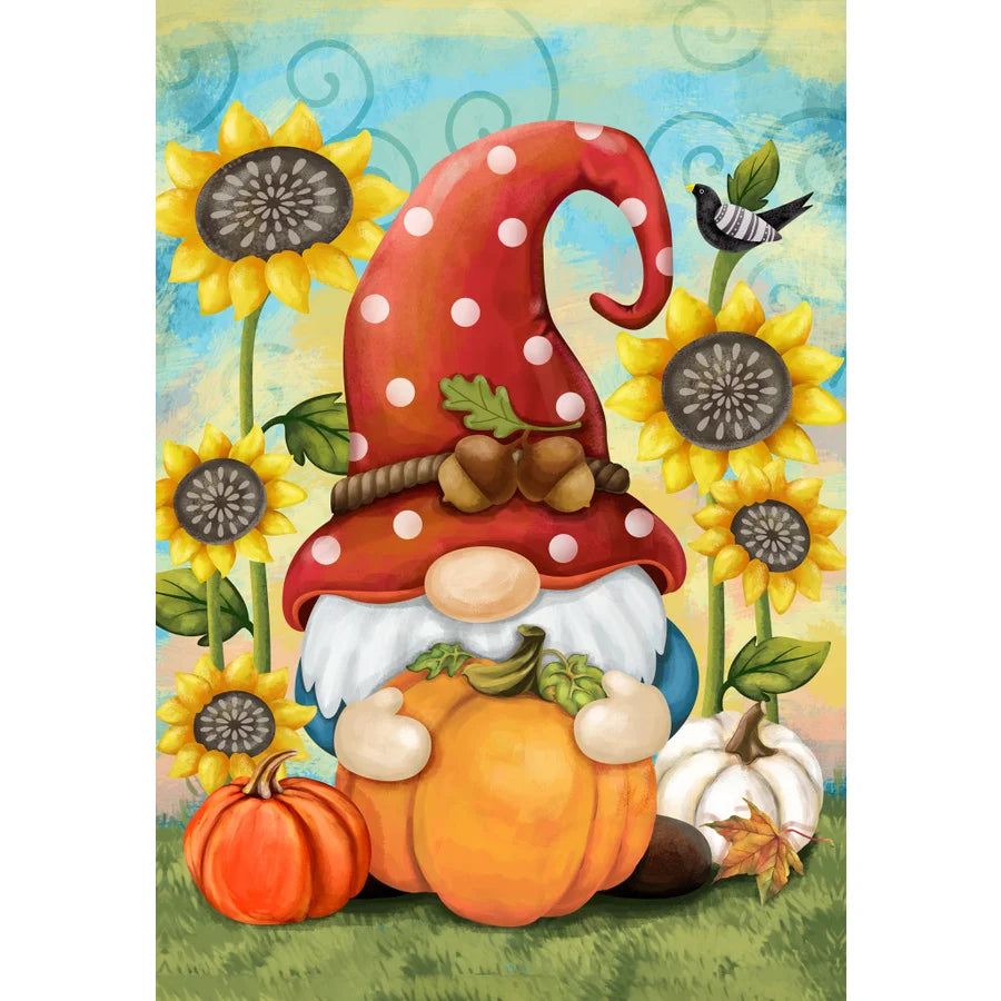 Gnome With Pumpkin Fall Garden Flag 12" x 18"