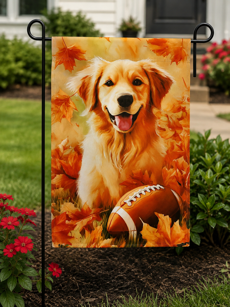 Golden Retriever Fall Garden Flag | Autumn Dog Yard Flag | Football Seasonal Outdoor Decor