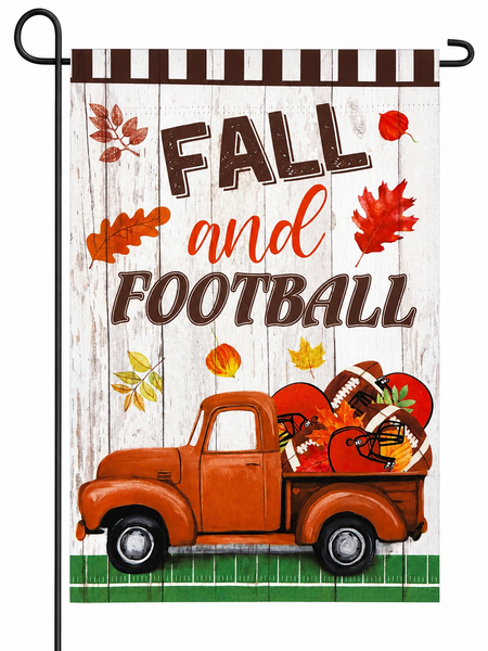 Fall Football Garden Flag | Rustic Orange Truck Autumn Yard Flag | Double Sided 12x18 Outdoor Decor