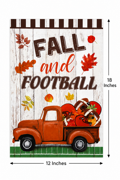 Fall Football Garden Flag | Rustic Orange Truck Autumn Yard Flag | Double Sided 12x18 Outdoor Decor