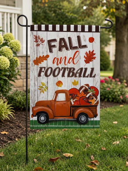 Fall Football Garden Flag | Rustic Orange Truck Autumn Yard Flag | Double Sided 12x18 Outdoor Decor
