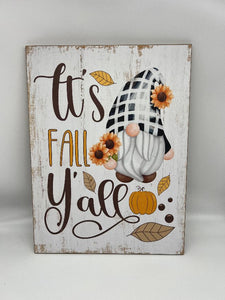 Fall Gnome Wood Sign 16" X 12"