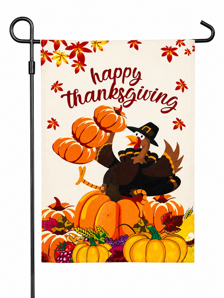 Happy Thanksgiving Turkey Garden Flag | Double Sided Fall Harvest Yard Flag
