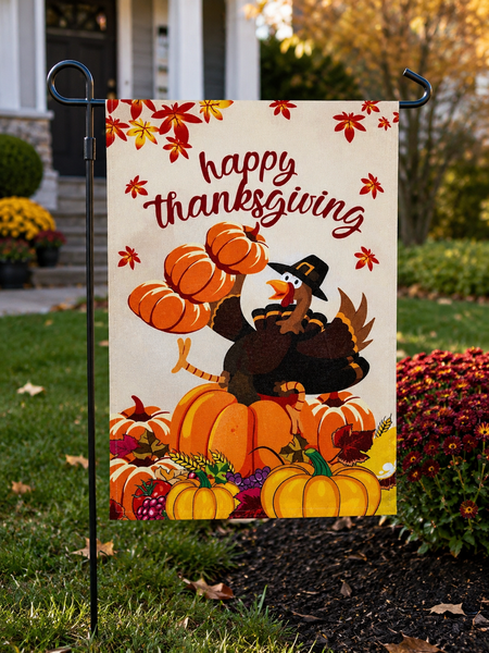 Happy Thanksgiving Turkey Garden Flag | Double Sided Fall Harvest Yard Flag