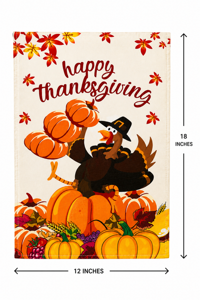 Happy Thanksgiving Turkey Garden Flag | Double Sided Fall Harvest Yard Flag