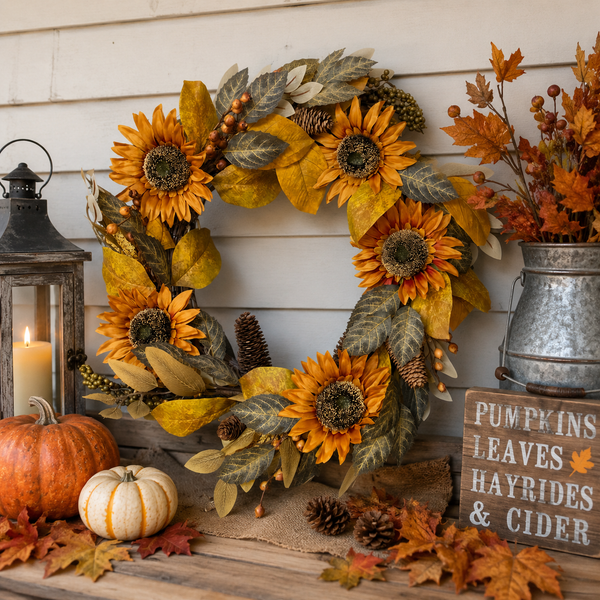 24" Fall Sunflower Wreath | Autumn Floral Door Wreath | Rustic Harvest Wreath