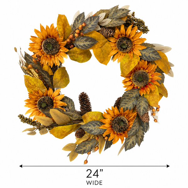 24" Fall Sunflower Wreath | Autumn Floral Door Wreath | Rustic Harvest Wreath