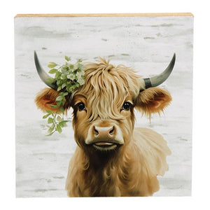 Highland Cow Portrait Block Sign 6"