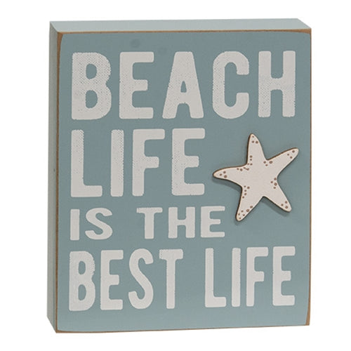 Beach Life Starfish wood block Sign 7"