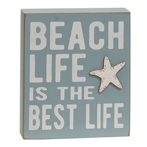 Beach Life Starfish wood block Sign 7"