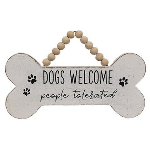 Dogs Welcome Hanging wood beaded sign 9.5""