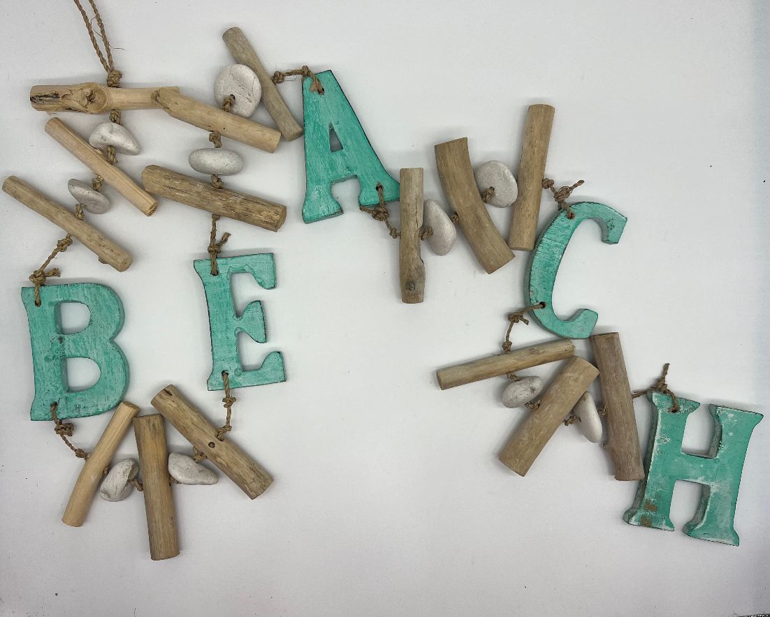 Hanging Beach sign 5.5 Feet long w/natural driftwood