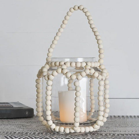 Glass Lantern with beads 8" x 8"