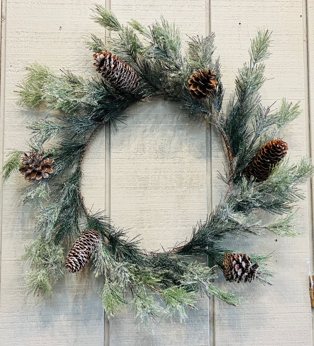 Snowy Pine Bottle Brush wreath 20"