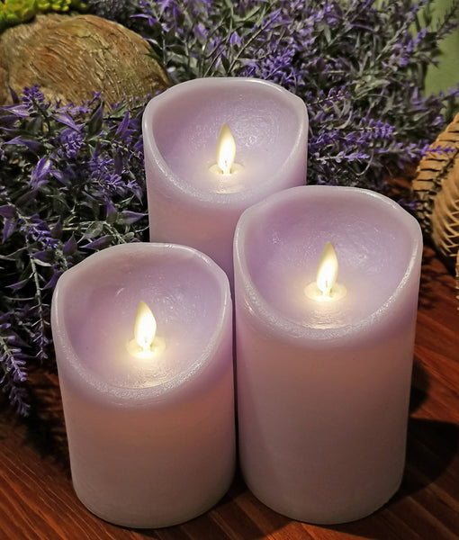 Set of 3 LED Moving Flameless Pillar Candles w/remote & timer
