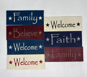 Wood Hand Painted/Stenciled Sign 9" x 3.25"