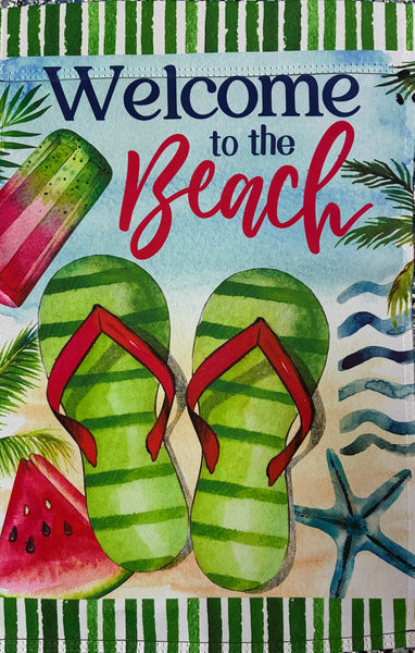 Welcome To The Beach Flip Flop Watermelon Garden Flag