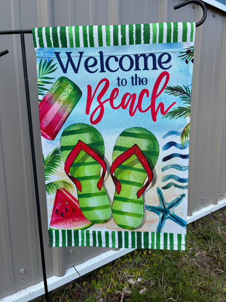 Welcome To The Beach Flip Flop Watermelon Garden Flag