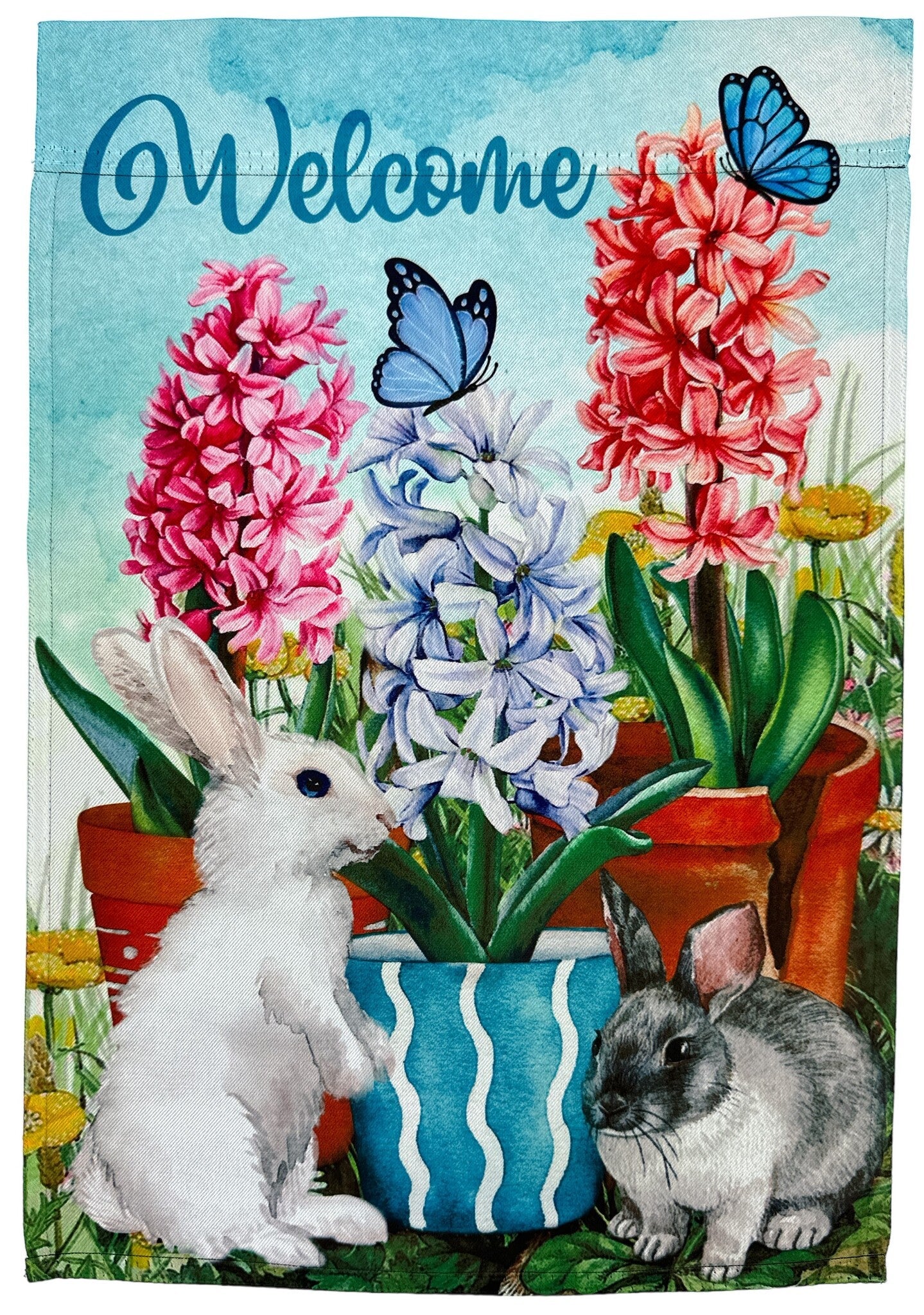 Welcome w/bunnies Garden Flag 12" x 18"