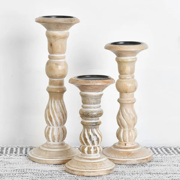 Candle Holder Carved Swirl Design / 3 sizes