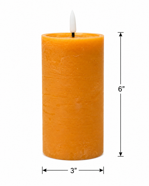 Orange Real Wax LED Flameless Pillar Candle with Timer | Fall Candle Decor 6" x 3"