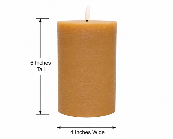 Caramel LED Pillar Candle with Timer | Real Wax Look | 6" x 4" Battery Operated Flameless Candle