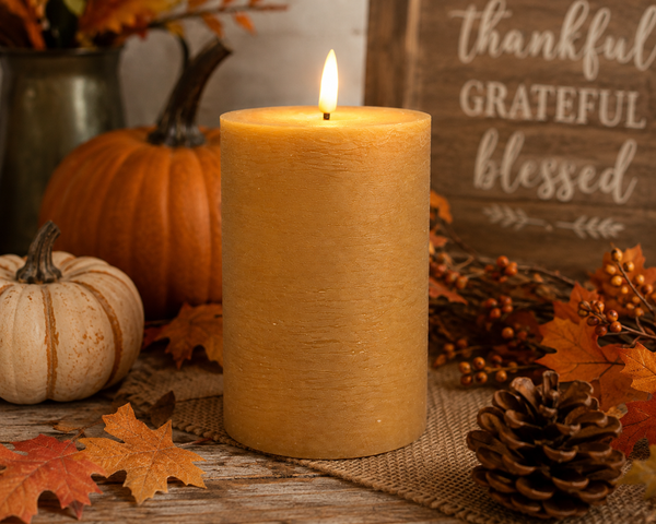 Caramel LED Pillar Candle with Timer | Real Wax Look | 6" x 4" Battery Operated Flameless Candle