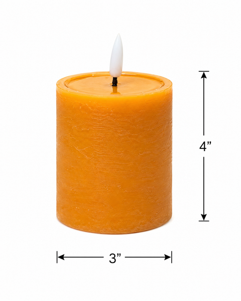 Orange Real Wax LED Flameless Pillar Candle with Timer | Fall Candle Decor 4" x 3"